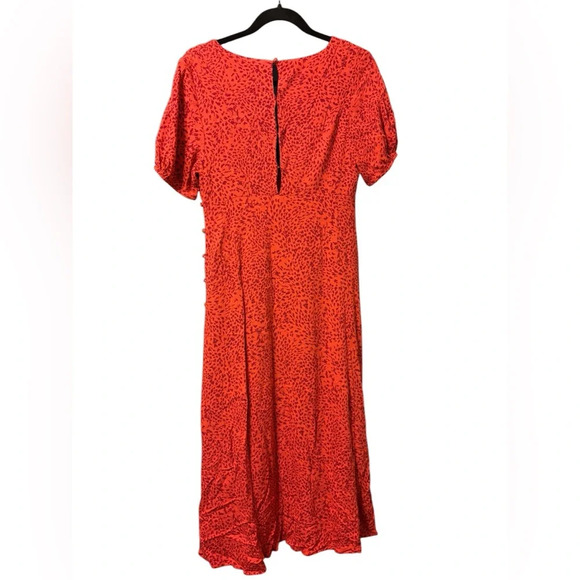 Free People Looking for Love Midi Dress Orange Red Buttons V Neck Size Small - Picture 6 of 7